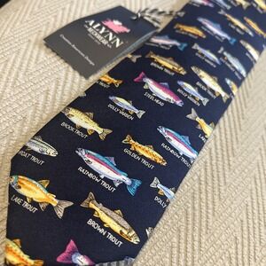 Alynn Neckwear Trout Family Tie NAVY/MULTICOLOR 3.25" X 58.5" BRAND NEW